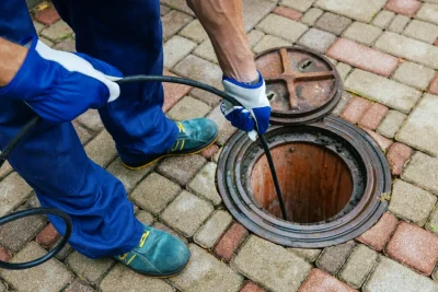 Plumber cleaning an outdoor sewer drain in Apopka