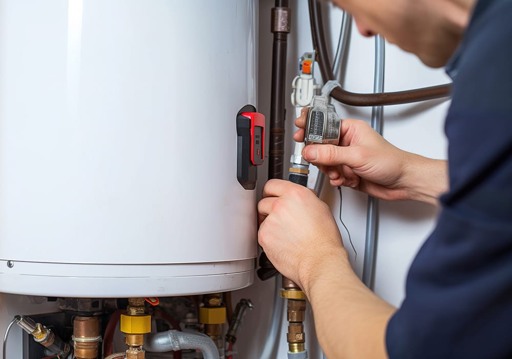 Technician repairing pipes connected to a water heater in Apopka